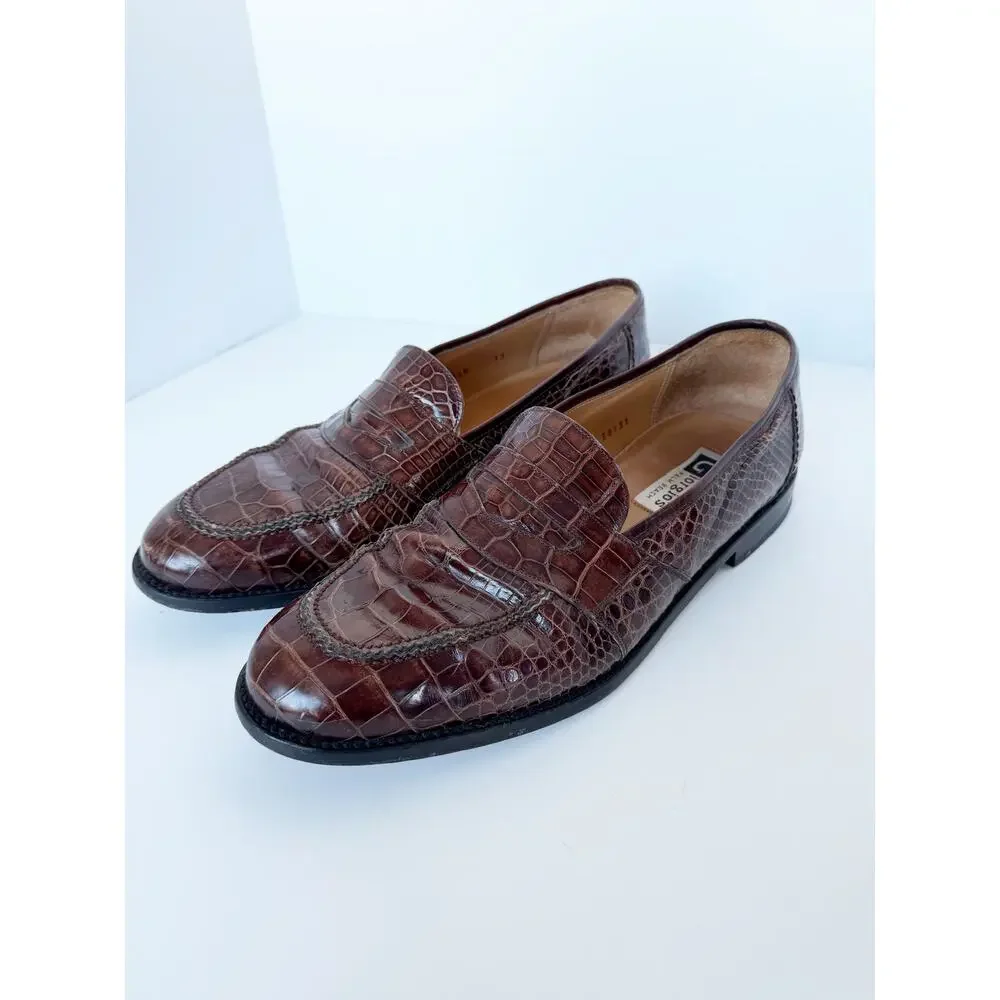 Giorgio’s Palm Beach Croc Leather Loafers Brown Men’s Size 12